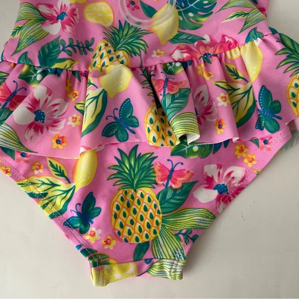 Momentum Brands Toddler Girl Size 3T 1-Piece Pink Floral Swimsuit Ruffle Stretch